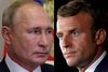 (COMBO/FILES) This combination of file photographs created on September 14, 2020, shows (L) Russian President Vladimir Putin taking part in an All-Russian open class titled "To Remember Means To Know" via video conference at Novo-Ogaryovo state residence, outside Moscow on September 1, 2020 and (R) France's President Emmanuel Macron attending a news conference at the Pine Residence, the official residence of the French ambassador to Lebanon, in Beirut on September 1, 2020. - A telephone conversation between French President Emmanuel Macron and Russian leader Vladimir Putin about the situation in Ukraine got underway on February 20, 2022, as planned, Macron's office said. The call, described by the French side as part of a last-ditch effort to avert a Russian invasion of Ukraine, began at 11 AM (1000 GMT), the presidency said. It comes two weeks after Macron went to Moscow to persuade Putin to hold back from an invasion. (Photo by Mikhail Klimentyev and GONZALO FUENTES / various sources / AFP)