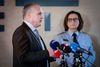 Flemming Drejer, operativ chef i PET, og politidirektør Lene Sørensen i Midt- og Vestsjællands Politi holdt fredag pressemøde i PET's hovedkvarter i Søborg, hvor de fortalte om flere bekymrende fund i Holbæk. Det er politiets vurdering, at personer inspireret af militant islamisme var i gang med at forberede et terrorangreb. Foto: Liselotte Sabroe/Ritzau Scanpix