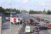 Motorring 3 ved frakørsel 19 til Buddinge mandag den 3. august 2020. En person er mandag morgen kommet alvorlig til skade i en ulykke på Motorring 3 ved frakørsel 19 til Buddinge. Ulykken involverede en personbil og en lastvogn, og den har fået store konsekvenser for trafikken. Foto: PRESSE-FOTOS.DK/Scanpix 2020.