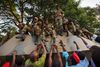 Meddelelsen om Robert Mugabes afgang fik flere steder i Zimbabwe til at bryde ud i jubel. . Foto: Ben Curtis/AP Photo