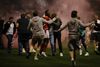 Fans stormede banen, da Nottingham Forest tog en sejr på straffesparkskonkurrence over Sheffield United og sikrede en billet til playoff-finalen. Foto: Molly Darlington/Ritzau Scanpix