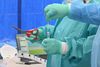 Sundhedspersonale undersøger en prøve for covid-19 hos en patient. Der er endnu stor mystik om den nye coronavirus' måde at angribe kroppen på, og flere forskerhold arbejder på at blive klogere på virussen. Foto: Angela Weiss / AFP