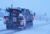 Forsvarets pansrede Piranhaer i beredskab blev sat ind for at kunne støtte den civile ambulancetjeneste under snestormen onsdag den 3. januar 2024. Flere af de militære køretøjer endte i grøften. Foto: Bo Amstrup