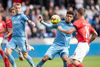 Randers FCs Marvin Egho (45) i kamp med Silkeborgs Dennis Flinta (14) i Superligakampen mellem Randers FC og Silkeborg IF på Cepheus Park Randers, søndag 1. september 2019. (Foto: Bo Amstrup/Ritzau Scanpix)