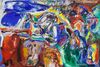 For Asger Jorn kom billedet før ordet. Sådan var det i Norden, men ikke i de latinske lande, hvor det forholdt sig omvendt. Holder Jorns teori ikke i praksis, kan vi til gengæld nyde dette kraftfulde maleri: ”Ibegyndelsen var billedet” (”Im Anfang war das Bild”), 1965, olie på lærred, 199 x 301 cm. Foto: Canica Kunstsamling, Oslo