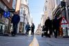 Ensretning af gågader, om søer og i indkøbscentre blev en del af hverdagen efter den 11. marts 2020. Her gågaden i Aalborg. Arkivfoto: René Schütze