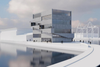 Bjarke Ingel Groups nye hovedkvarter kommer til at ligge på spidsen af Sundmolen - men ikke i denne udformning. Visualisering: Bjarke Ingels Group