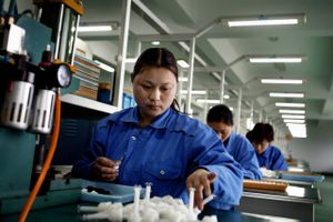 Yuan Wenru arbejder otte timer om dagen, fem dage om ugen. Det giver en månedsløn på ca. 600 kr., eller ca. 3,5 kr. i Foto: Niels Hougaard