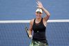 Aug 27, 2019; Flushing, NY, USA; Caroline Wozniacki of Denmark celebrates match point against Yafan Wang of China in a first round match on day two of the 2019 U.S. Open tennis tournament at USTA Billie Jean King National Tennis Center. Mandatory Credit: Jerry Lai-USA TODAY Sports