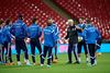 Det danske landshold trænede mandag aften på Wembley.