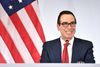Den amerikanske finansminister Steven Mnuchin taler til en pressekonference under G20-topmødet, der udspillede sig i Baden-Baden, Tykskland, i weekenden. Foto: Uwe Anspach