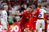 Superligafodbold i Parken: FCK - AGF. AGFs Patrick Mortensen har scoret til 2-4 og jubler med Frederik Tingager. FCKsVictor Nelsson og Andreas Bjelland ser til.