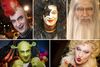 De seneste år er tyskernes kanslerfavorit holdt op med at klæde sig ud til karneval. Indtil da gjorde han sig ellers umage. Her ses han – øverst fra højre – som punker, medlem af bandet Kiss, troldmanden Gandalf fra "Ringenes Herre", Shrek og Marilyn Monroe. Foto: Ebener/Hildenbrand/Karmann/AP