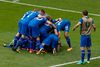Islandsk jubel efter scoringen til 1-0. Foto: Francois Mori/AP