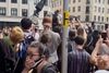Protesters tear down a statue of Edward Colston during a protest against racial inequality in Bristol, Britain June 7, 2020 in this screen grab obtained from a social media video. Mohiudin Malik/via REUTERS THIS IMAGE HAS BEEN SUPPLIED BY A THIRD PARTY. MANDATORY CREDIT.NO RESALES.NO ARCHIVES