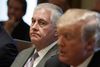 Rex Tillerson lytter til Donald Trump under et regeringsmøde i januar i år, da han stadig var udenrigsminister. Foto: Evan Vucci/AP