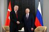 Tyrkiets præsident, Recep Tayyip Erdogan, mødtes med Rusland præsident Vladimir Putin i Samarkand i Usbekistan den 16. september. Foto: Sputnik/Alexander Demyanchuk/Pool via REUTERS