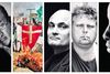Fra venstre: Den indiske forfatter Salman Rushdie, afbrænding af Dannebrog i Pakistan under Muhammedkrisen, Philippe Val, tidligere chefredaktør på Charlie Hebdo, Theo van Gogh, myrdet filminstruktør, og Ayaan Hirsi Ali, forfulgt islamkritiker. Fotos: AP