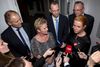 Trepartsaftalen blev præsenteret af formanden for KL, Martin Damm, LO’s formand, Lizette Risgaard, adm. direktør i Dansk Arbejdsgiverforening Jacob Holbraad, beskæftigelsesminister Jørn Neergaard Larsen og integrationsminister Inger Støjberg. Foto: Sofia Busk