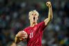 Rasmus Højlund har scoret seks mål i seks landskampe. Her fejrer han sit mål til 1-1 i Danmarks EM-kvalifikationskamp mod Slovenien på Stadion Stozice i Ljubljana den 19. juni 2023. Foto: Claus Bonnerup/Ritzau Scanpix