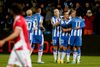 Mick van Buren har scoret til 1-0 mod Standard Liége. Kampene i Europa har tæret på kræfterne hos Esbjerg, men alligevel håber man at kunne slutte på fjerdepladsen i Superligaen. Foto: Anders Brohus/Polfoto