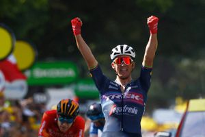 Mads Pedersen vandt karrierens første Tour de France-etape i 2022. Foto: Gonzalo Fuentes.