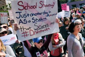 Våbenkontrol er et af de emner, som splitter amerikanerne mest. Skolemassakren i Florida har sat emnet øverst på dagsordenen igen og russiske trolde gør, hvad de kan for at debatten skal udvikle sig så hadsk som muligt. Her er det skoleever og forældre i Californien, som mandag er på gaden for at støtte elevprotesten fra Florida for øget våbenkontrol. Foto: AP/Richard Vogel
