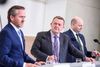 Liberal Alliances Anders Samuelsen, statsminister Lars Løkke Rasmussen og De Konservatives Søren Pape Poulsen ved fremlæggelsen af det nye regeringsgrundlag. Foto: Jonas Olufson/Polfoto