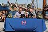 Dansk Folkepartis formand Kristian Thulesen Dahl og næstformand Peter Skaarup holdt pressemøde kajen i Helsingør under DF's sommertogt med skonnerten Halmø i 2013. Turen var betalt af EU-midler i strid med reglerne, og partiet har måttet betale pengene tilbage til EU.