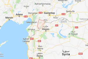 De tyrkiske tropper er gået ind i Afrin-regionen (markeret med rødt), lyder meddelelsen.