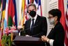 USA's udenrigsminister, Antony Blinken, briefer pressen sammen med sin indonesiske kollega, Retno Marsudi, efter besøget i den indonesiske hovedstad, Jakarta, der også rummer Aseans hovedkvarter. Foto: Olivier Douliery/Reuters