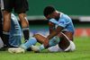 Raheem Sterling og resten af Manchester City er ude af Champions League-turneringen efter et 3-1-nederlag til franske Olympique Lyon. Foto: Miguel A. Lopes/Pool via REUTERS.