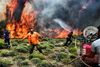 Flere end 280 brandmænd er i området i det nordøstlige Athen, hvor mandagens og tirsdagens voldsomme brande har hærget. Foto: Ritzau Scanpix