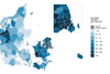 Antal bekræftede tilfælde af Covid-19 i alt per 100.000 indbyggere fordelt på de danske kommuner. Vesthimmerlands Kommune ligger i Nordjylland sydvest for Aalborg og øst for Mors. Datakort: Statens Serum Institut