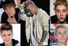 Justin Bieber anno 2010 (øverst til venstre), 2012 (nederst til venstre), fotograferet i 2014 på en politistation i Miami Beach (øverst til højre), i april 2016 (nederst til højre). Billedet i midten er taget under en optræden i maj 2016. Fotos: AP