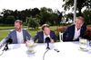 Jakob Ellemann-Jensen, Lars Løkke Rasmussen og Kristian Jensen ses vedVenstre holder pressemøde i forbindelse med sommergruppemødet på Kragerup Gods. Foto: Mads Claus Rasmussen/Scanpix 2019