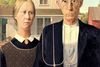 American Gothic – USA's mest berømte maleri – blev i 1930 lavet af kunstneren Grant Wood. Modellerne er hans søster og hans tandlæge, og de poserede aldrig sammen foran huset med det berømte gavlvindue. Foto venligst udlånt af Art Insitute of Chicago.