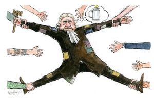 Det danske retssystem er så presset, at der skal sættes markante ressourcer af på finansloven, for at man kan opretholde borgernes forventninger til domstolene, mener kronikørerne. Tegning: Rasmus Sand Høyer