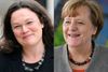 Det ventes, at Andrea Nahles (tv.), SPD's gruppeformand i Forbundsdagen, i april vælges som partiets første kvindelige leder. SPD indleder tirsdag urafstemningen om, hvorvidt partiet skal indtræde i en koalitionsregering med forbundskansler Angela Merkels (th.) borgerlige CDU. Foto: Daniel Roland, John MacDougall/Ritzau Scanpix