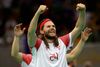 Mikkel Hansen efter den historiske sejr over Frankrig. Foto: Matthias Schrader/AP