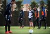 Onsdag formiddag, Spanien, februar 2015: AGF's Jens Jønsson – i hvid vest – i en pause under træningen omgivet af Stephan Petersen, Johan Bjørdal og Darnel Situ. Der er stadig langt til målene for Jønsson: Oprykning og EM. Foto: Ida Munch