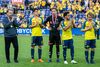 Skuffede Brøndby-spillere med sølvmedaljer om halsen. Foto: Anders Kjærbye/Ritzau Scanpix