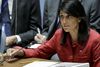 USA’s FN-ambassadør, Nikki Haley, under det hasteindkaldte møde i FN’s Sikkerhedsråd. Foto: Bebeto Matthews/AP