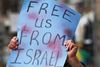 En palæstinensisk protest mod israelerne. Regeringens opgradering af den palæstinensiske repræsentation har trukket fronter op i den danske debat om spørgsmålet. Arkivfoto: Nasser Shiyoukhi/AP
